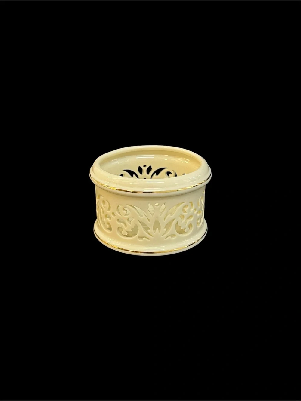 Lenox Ivory Pierced Porcelain Tea Light Candle Holder Gold Trim 2”
